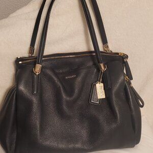 Coach black leather triple compartment shoulder bag